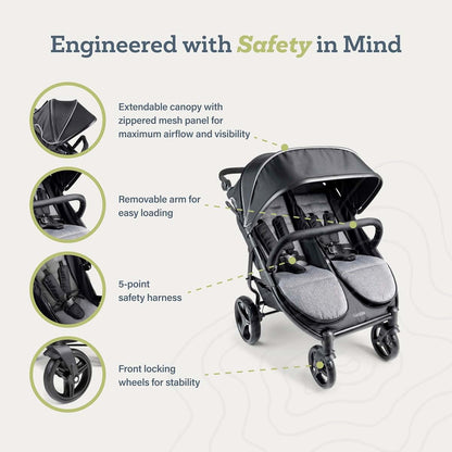 Gaggle Roadster Duo 2 Seat Side by Side Double Stroller, 27 lbs Compact Fold