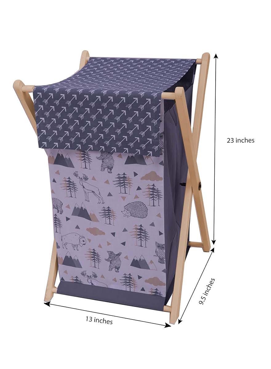 Bacati Woodlands Laundry Hamper With Wooden Frame In Beige/Grey (photo 2)