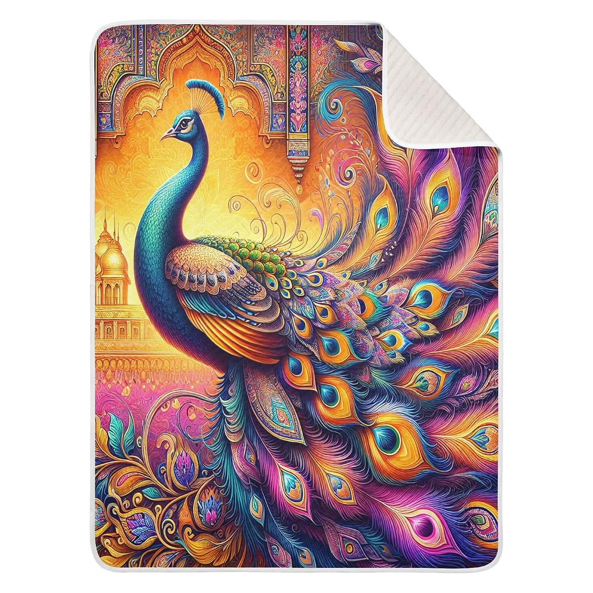 Nesatuwa Peacock Hindu Elegance Baby Blanket, Cotton Muslin, 30 x 40 Inch