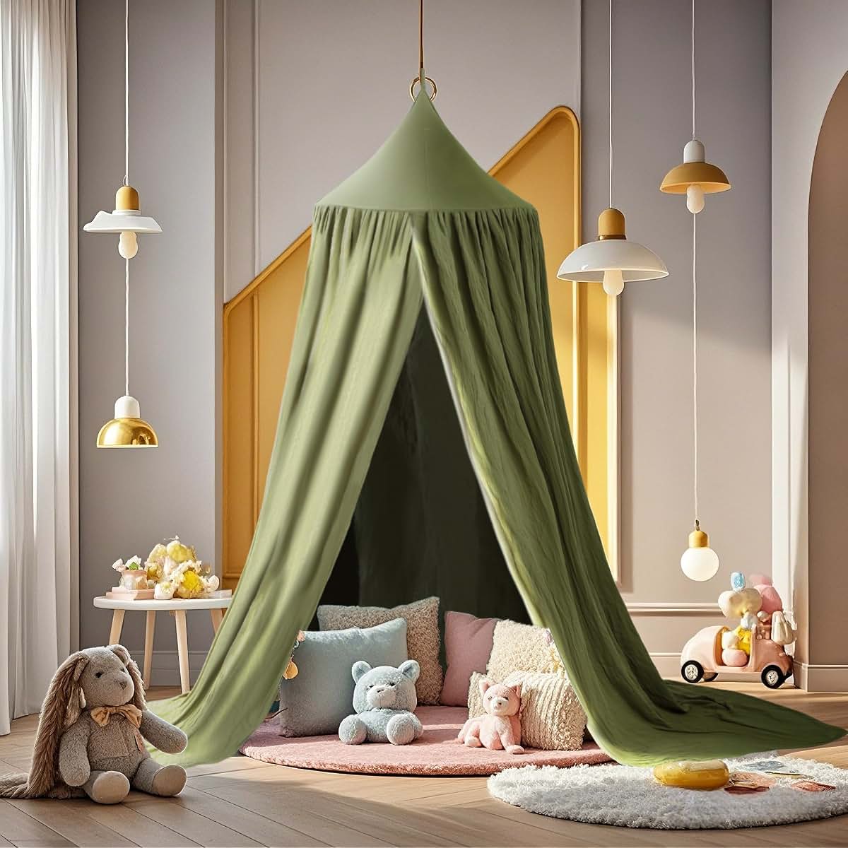 Vhaso Cotton Kids Bed Canopy Nursery Reading Nook Green