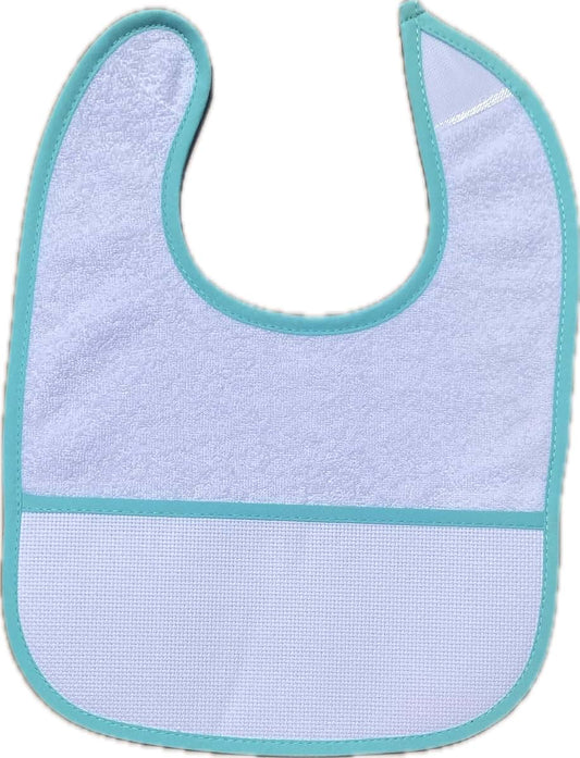 max stitch design 5pcs aqua color edged blank cotton 16count aida fabric pocketed, towel fabric bib to do cross stitch