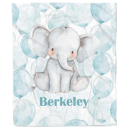 Lovable Gift Co Personalized Elephant Blue Balloons Blanket