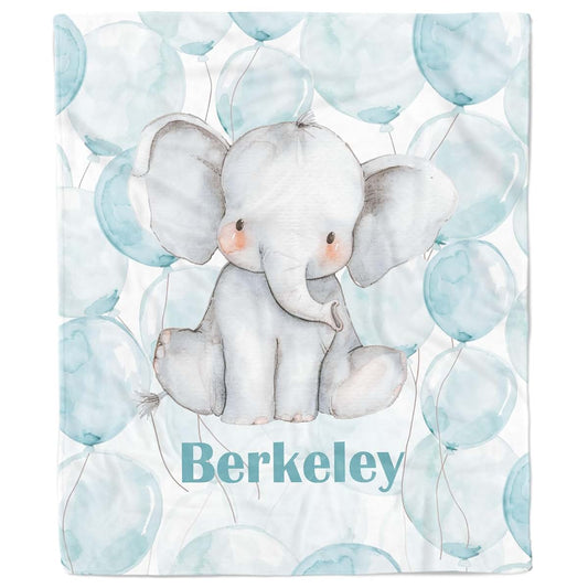 Lovable Gift Co Personalized Elephant Blue Balloons Blanket
