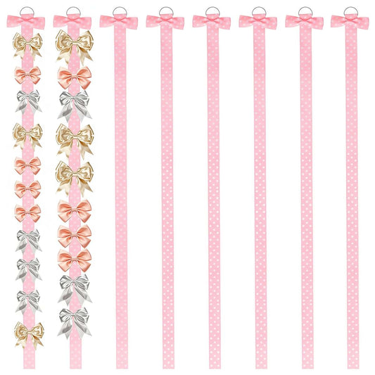 LUSTRIB 8Pcs Bow Holder for Girls, Pink Hair Clip Oraganizer with Hanging Ring