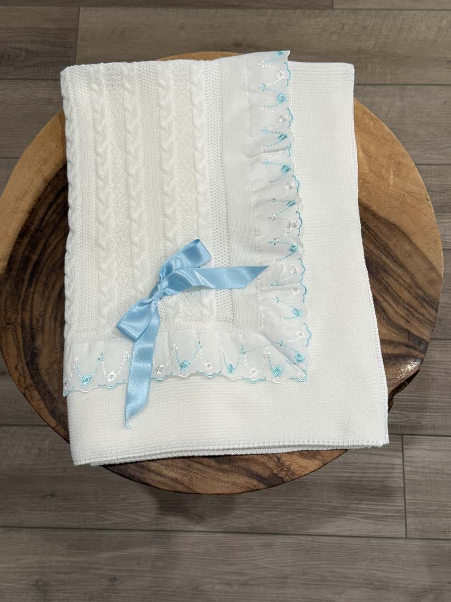 Creaciones Huerta Knitted Receiving Baby Blanket for Newborn Boys and Girls Swaddle Soft Crib Stroller - Made in Spain (photo 3)