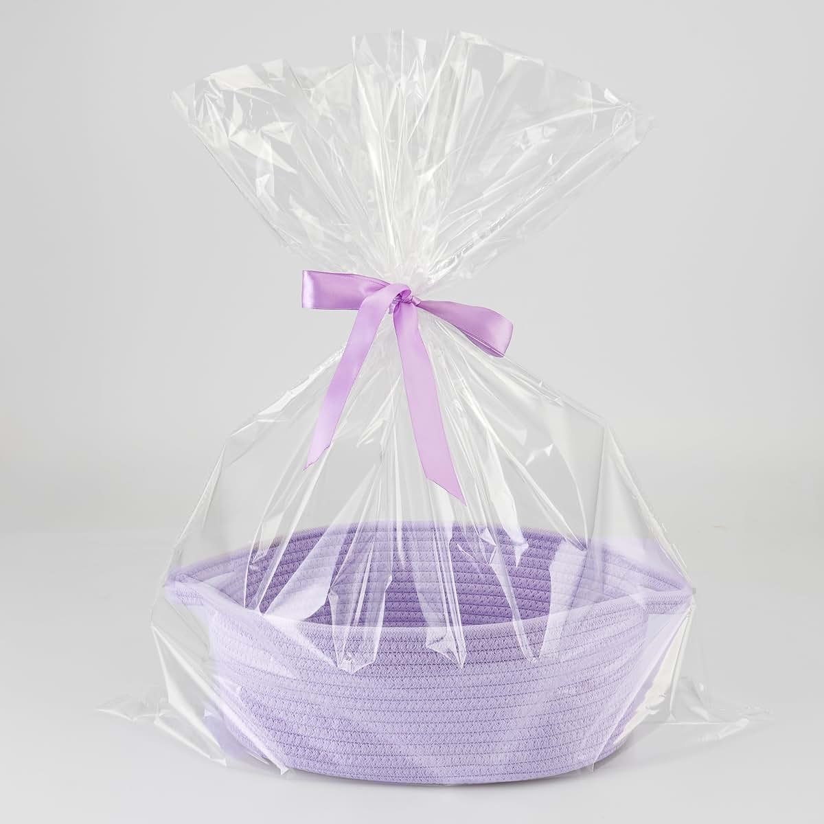 JUNBOLE Baby Gift Basket with Gift Bag and Ribbon, Empty to Fill, Purple