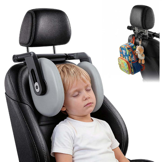 Zurefano Adjustable Car Headrest Pillow with Hooks, Grey