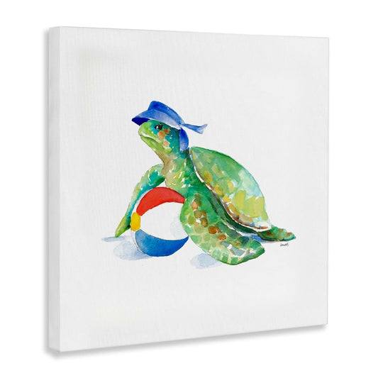 Stupell Industries Ocean Tortoise Playful Beach Ball Aquatic Canvas Wall Art
