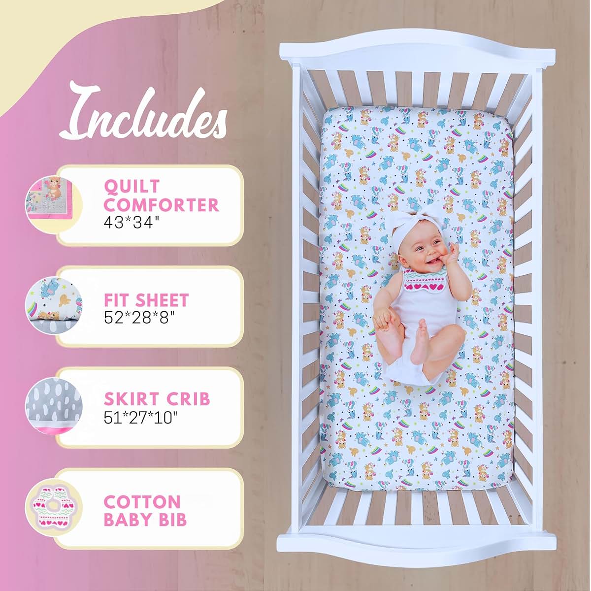 TrenD'Lay 4 Piece Crib Bedding Set for Nursery Use