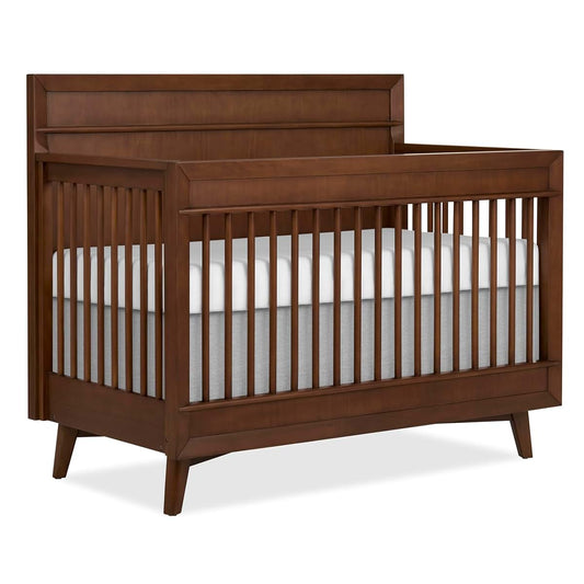 Evolur Loft Antilia Mid-Century 4-in-1 Crib in Walnut, Greenguard Gold & JPMA Certified, Baby Crib Converts to Toddler