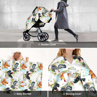 UVWXYZABC Rooster Chicken Watercolor Flowers Baby Car Seat Canopy Cover, Nursing Cover for Newborn, Western Baby Stuff (photo 3)