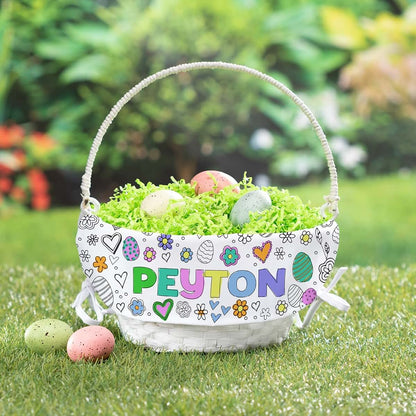Personalized Planet Floral and Heart Theme DIY Personalized Easter Egg Basket with Handle and Custom Name | Color It (photo 2)