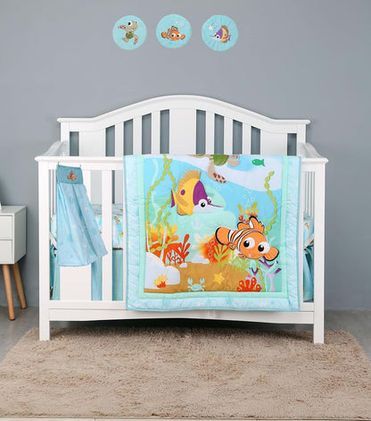 CribMATE Blue Ocean Nursery Crib Bedding Set for Boys Quilt/Fitted Sheet/Skirt/Diaper Stacker/Wall Canvas Decor