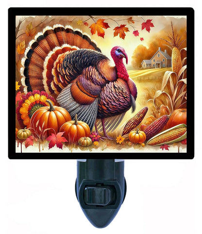 Night Light Designs Autumn Majesty Night Light– Fall Turkey Design, Fully Enclosed, Rotating Plug, Glass Front, 4 Watt