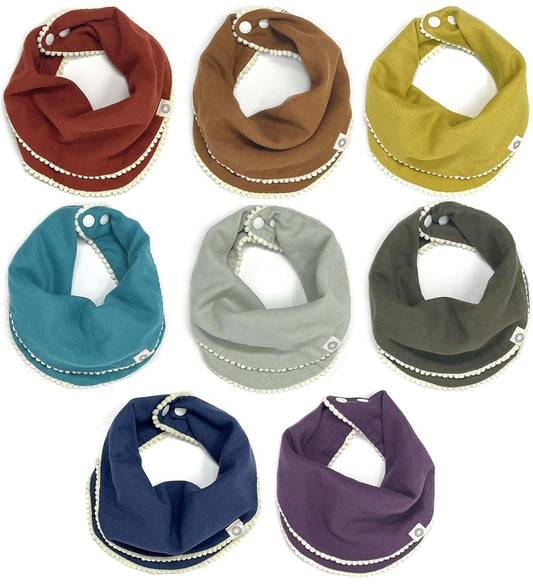 Kishu Baby Indi - Fairtrade Organic Baby Bibs for Girls or Boys - Rounded, 4-Way Reversible, 8 Layer Muslin Drool Bibs
