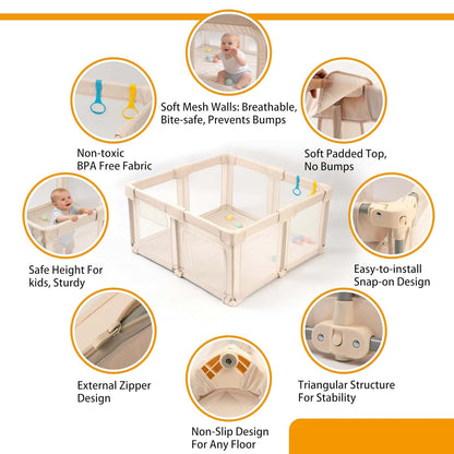 Tomboss Foldable Baby Playpen with Breathable Mesh Sides
