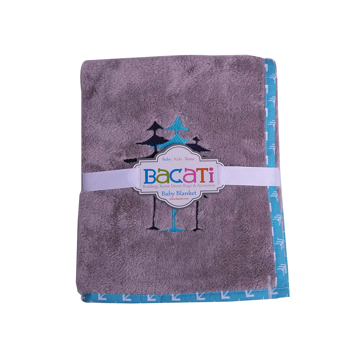 Bacati Woodlands Boys Grey Plush Blanket, Aqua/Navy/Grey (WANGGRBLK) (photo 2)