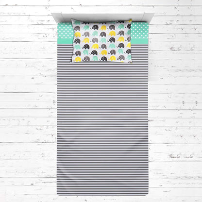 Bacati - Elephants 3 Pc Toddler Bedding Sheet Set (Mint/Yellow/Grey)