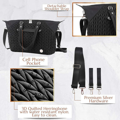 Sewboo Diaper Bag Tote In Black With Herringbone Pattern