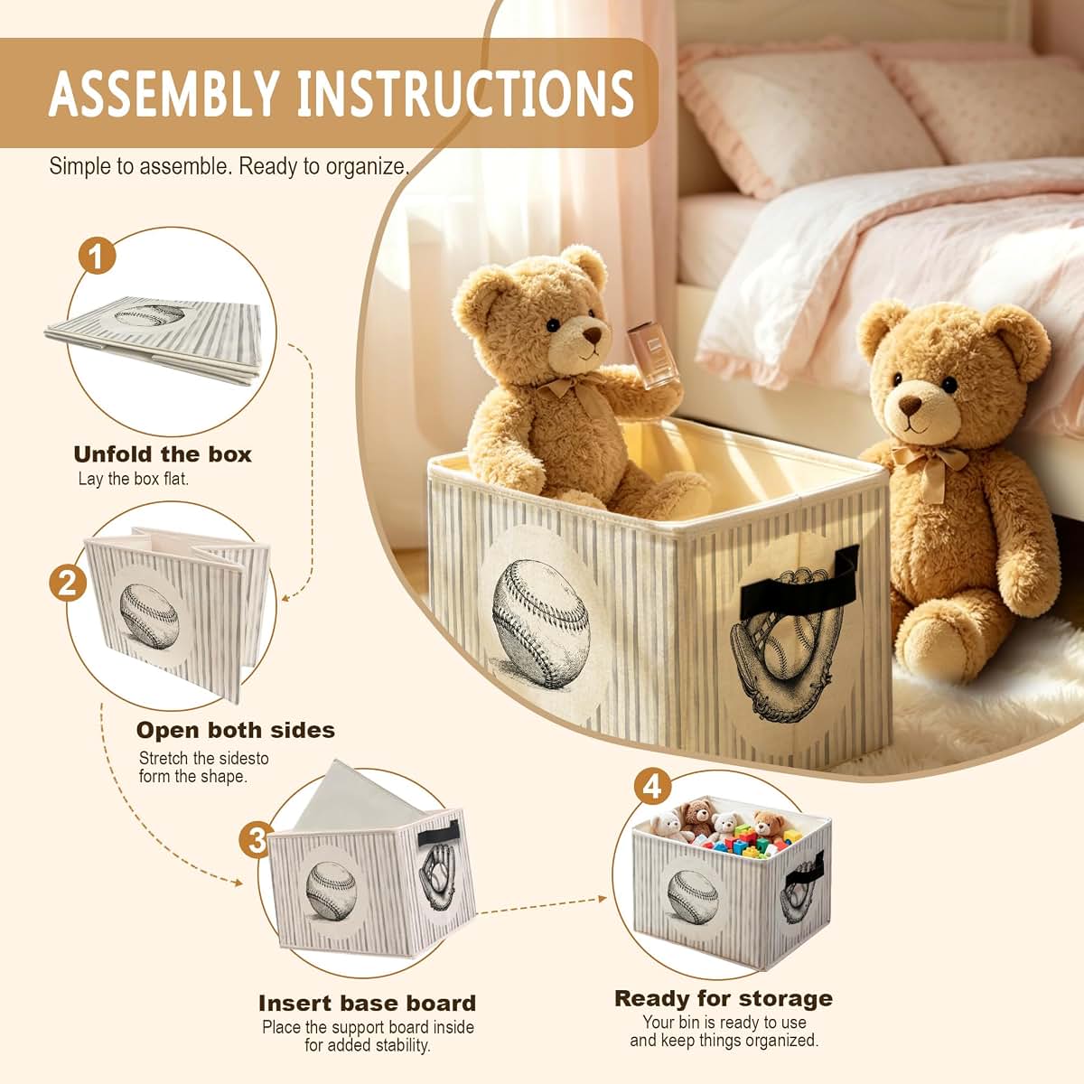 WPQTHIP Vintage Baseball Foldable Storage Basket
