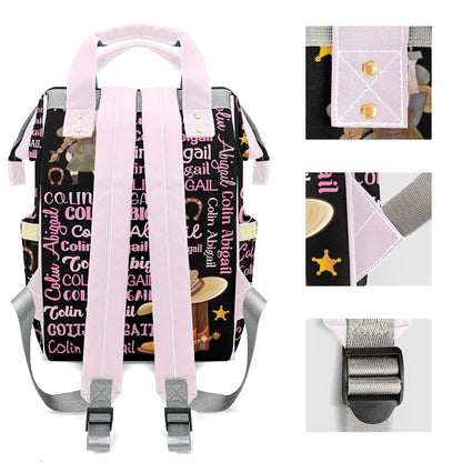 LiSoAkWE Cowgirl Text Pink Black Customizable Large Capacity Diaper Bag Personalized Name,Waterproof Multi-Function (photo 4)