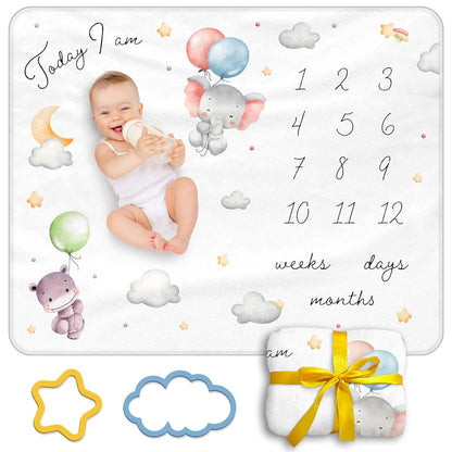 Moreiriny Baby Milestone Blanket With Cloud & Star Design And Markers