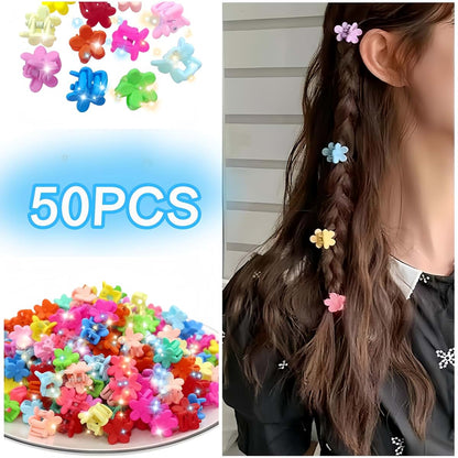 Tesvyns Mini Flower Hair Clips, 50-Piece Colorful Floral Claw Set for Toddlers