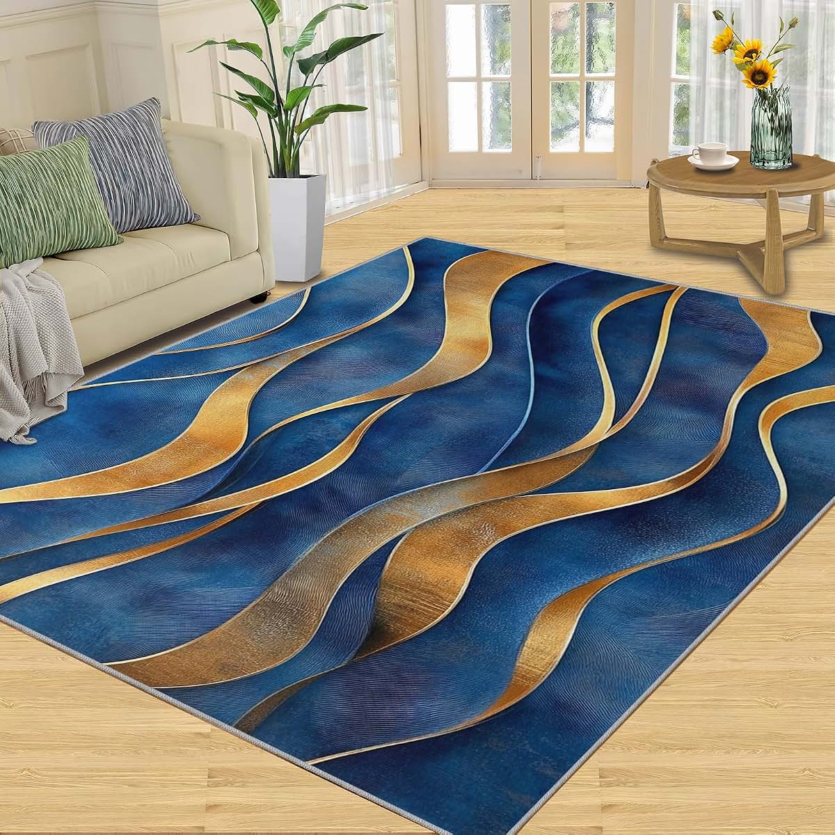 Hygiuid Abstract Waves Area Rug 4x5 Rectangular Low-Pile (photo 3)