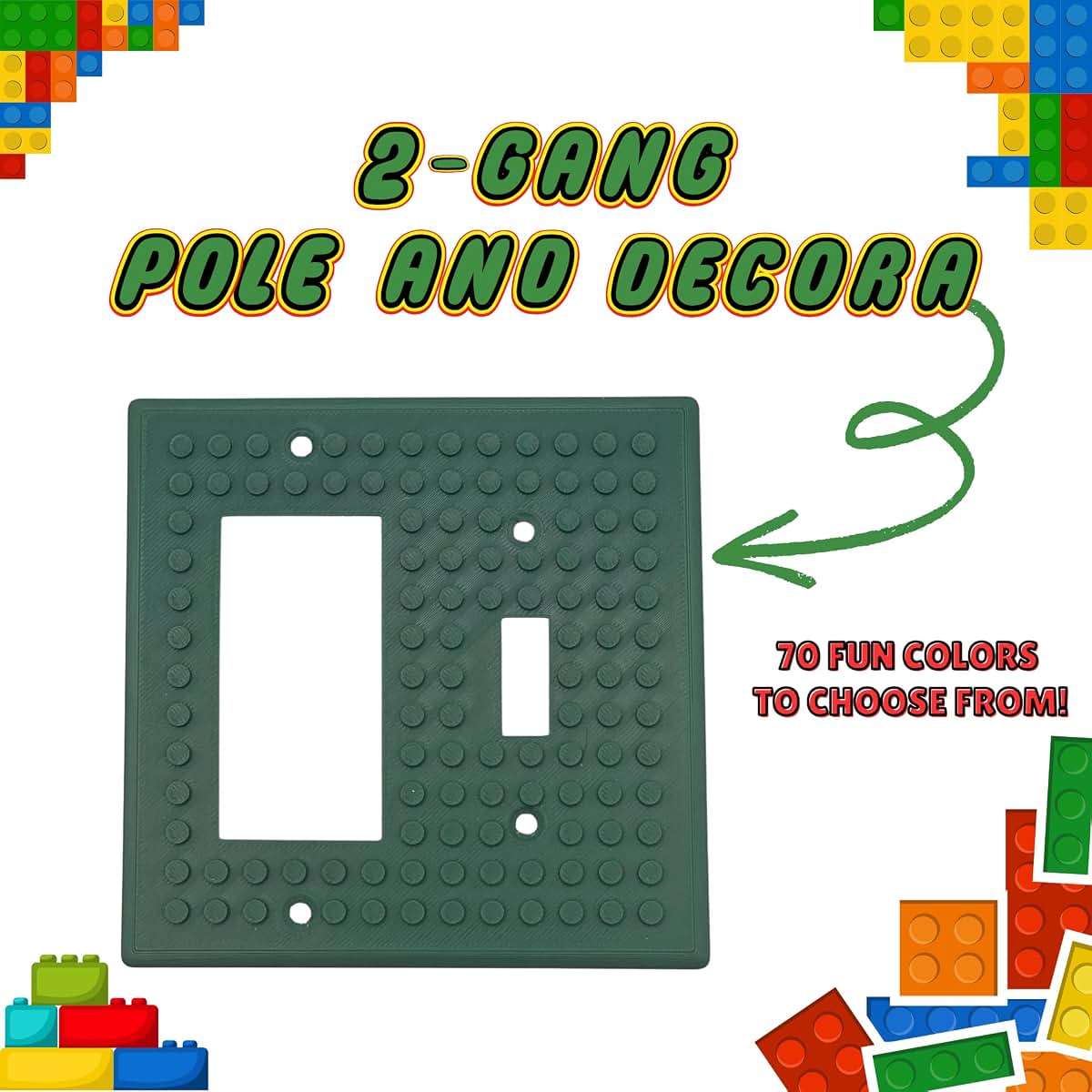 Aunt Lo's Supply Co Building Brick Light Switch Cover Plate - Compatible with Standard Construction Blocks - Double