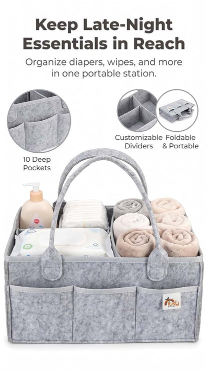 Itsy Bitsy Tot 2 Pack Diaper Caddy Organizer Cloud Grey 10 x 15 x 7 in
