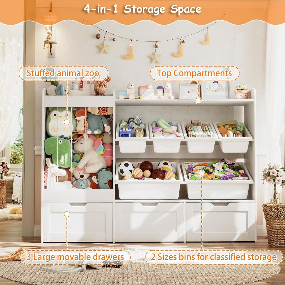 Kids Toy Storage Organizer Center with Rolling Drawers and Bins