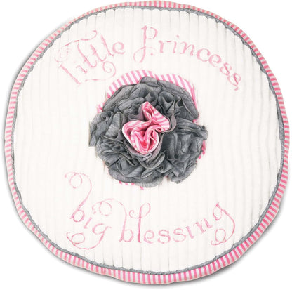 Pavilion Gift Company Pavilion- "Little Princess Big Blessing" Soft White Round Pink & Gray Baby Pillow with Flower