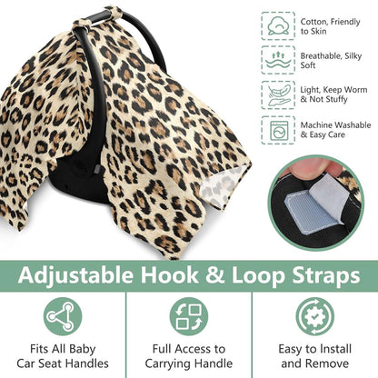 Mazeann Leopard Cheetah Print Cream Baby Car Seat Cover, Breathable Rayon Cotton Blend