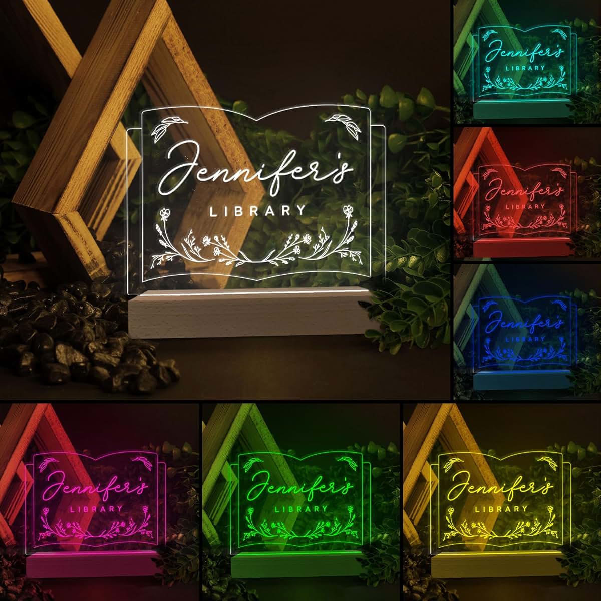 BEETHIS Personalized Name Library Night Light Acrylic LED Book Lamp (photo 2)