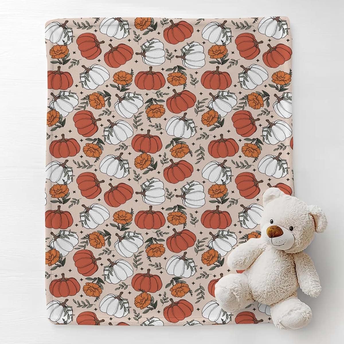 Cstdyfrv Boho Fall Pumpkin Floral Baby Blanket