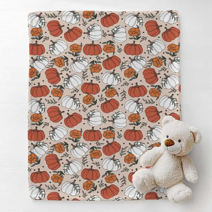 Cstdyfrv Boho Fall Pumpkin Floral Baby Blanket