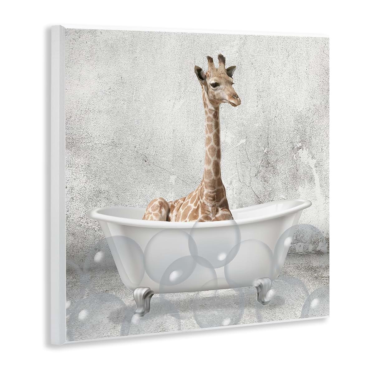 Stupell Industries Baby Giraffe Bath Time Art Plaque for Nursery and Kids Room Decor