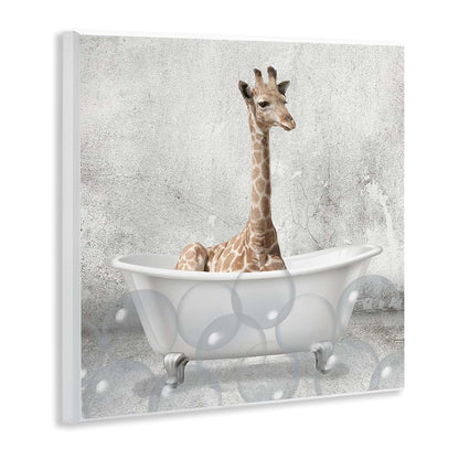 Stupell Industries Baby Giraffe Bath Time Art Plaque for Nursery and Kids Room Decor