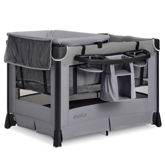 Evolur Cozy Cove All-in-One Portable Playard with Bassinet & Changing Table – Quick-Fold Travel Playard with Breathable