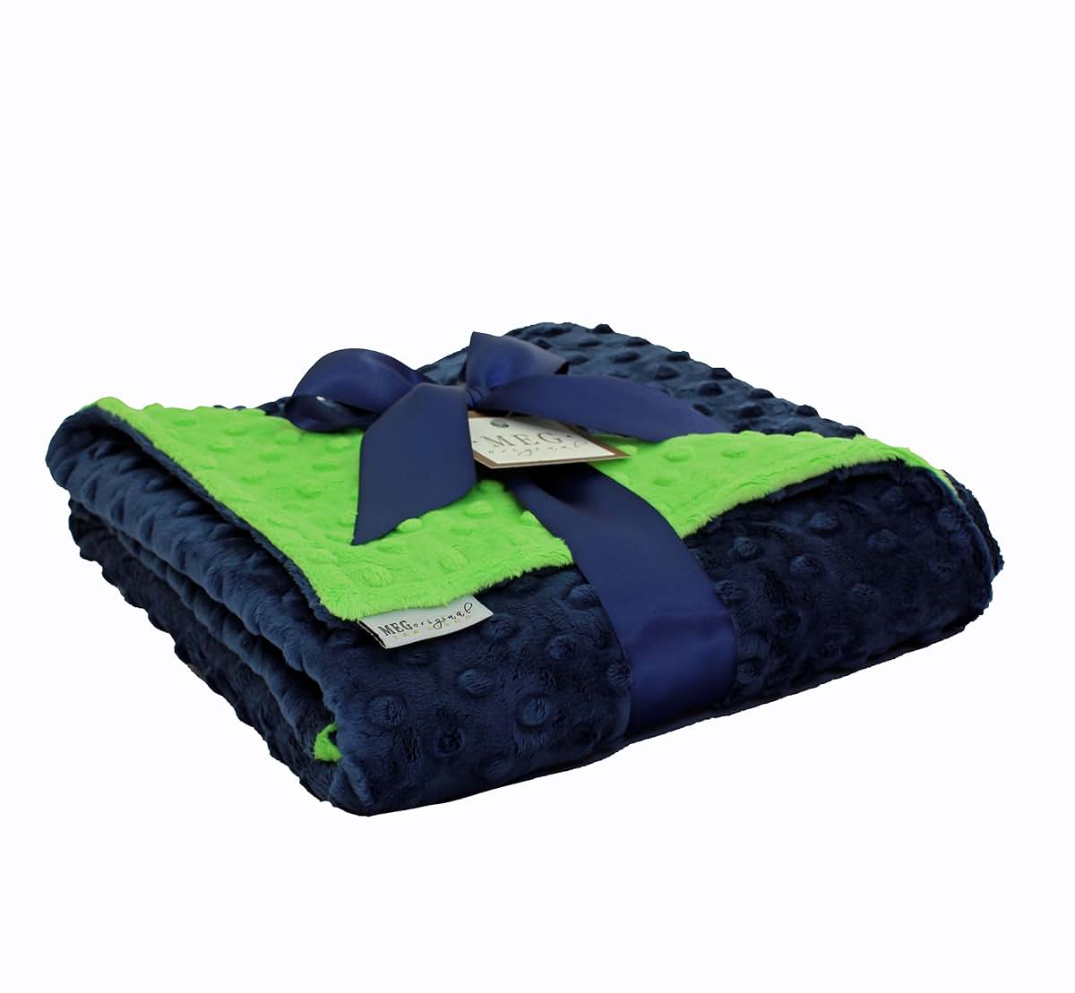 MEG ORIGINAL Navy Blue & Lime Green Minky Dot Baby Blanket 972 (photo 3)
