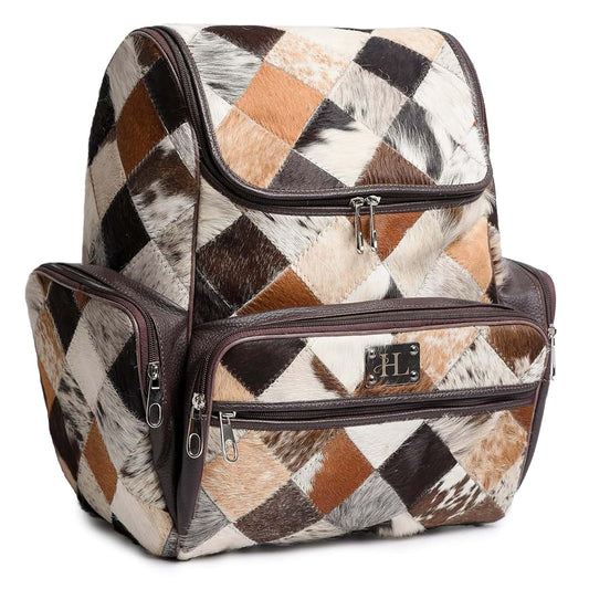 EDGESTYLE Luxury Cowhide Leather Backpack for Women & Men – Genuine Hairon Cowhide Western Diaper Bag, Stylish Work &