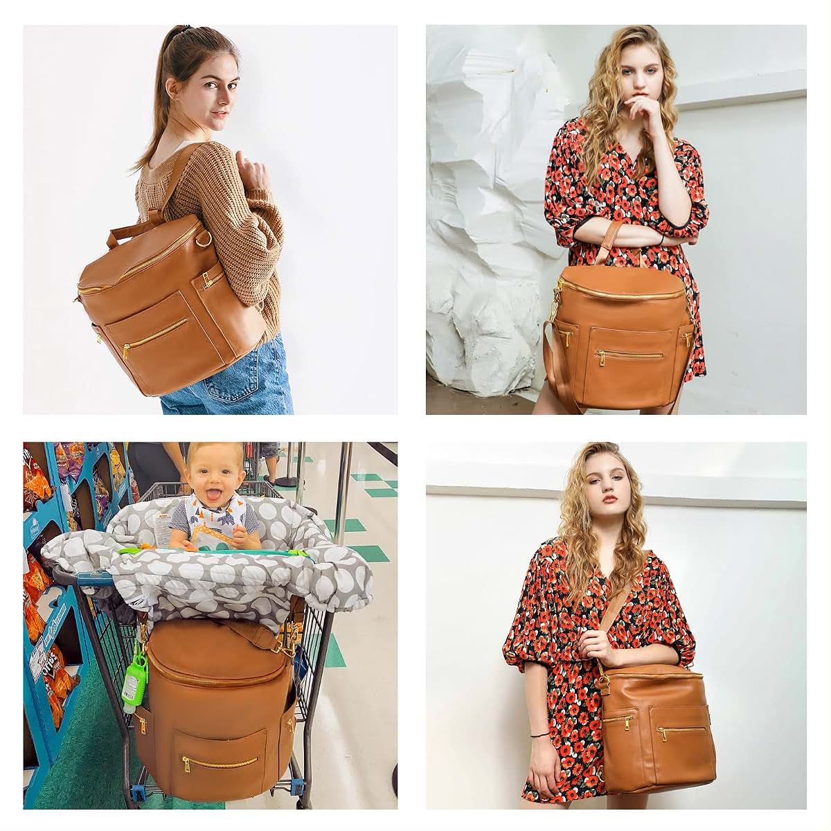 MF Store Leather Diaper Bag Backpack With Laptop Sleeve And Stroller Straps (photo 2)
