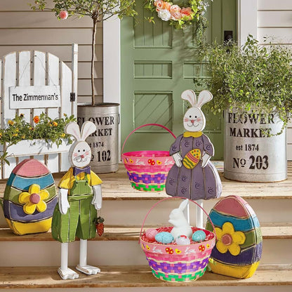 Uptotop 4 Pc Woven Bamboo Easter Basket Set with Handles and 5 Color Crinkle Paper Filler