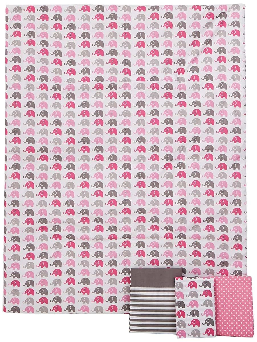 Bacati Elephants Pink/Grey 4 Pc Toddler Bedding Set