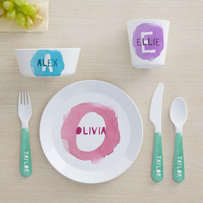 Personalization Universe Watercolor Name Personalized Kids 3pc Utensil Set (photo 3)