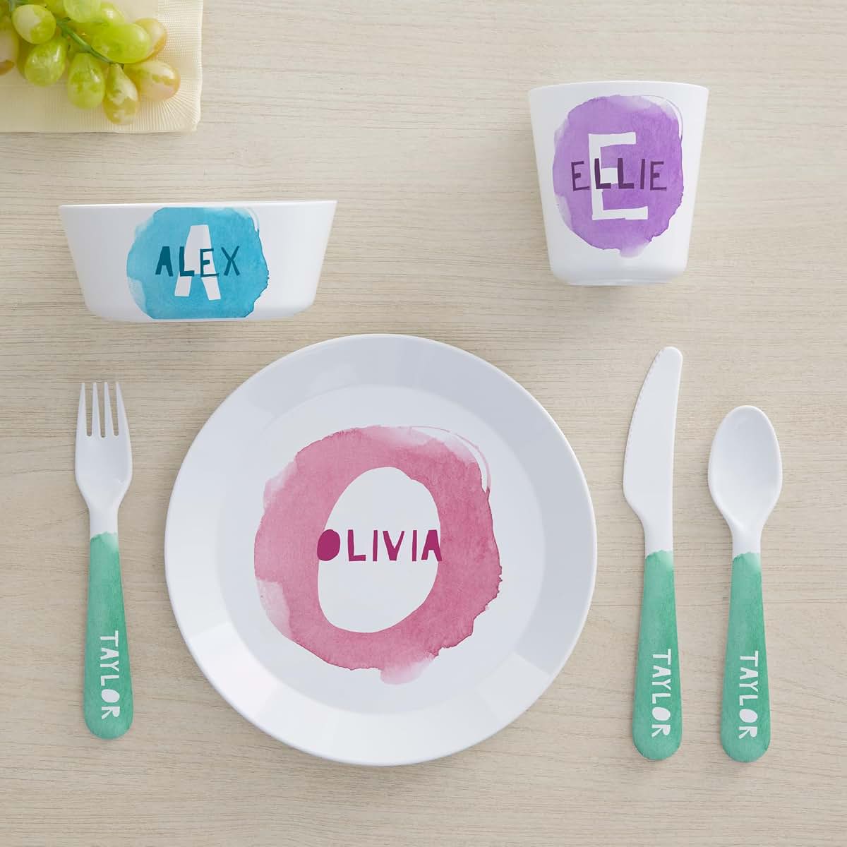 Personalization Universe Watercolor Name Personalized Kids 3pc Utensil Set (photo 3)
