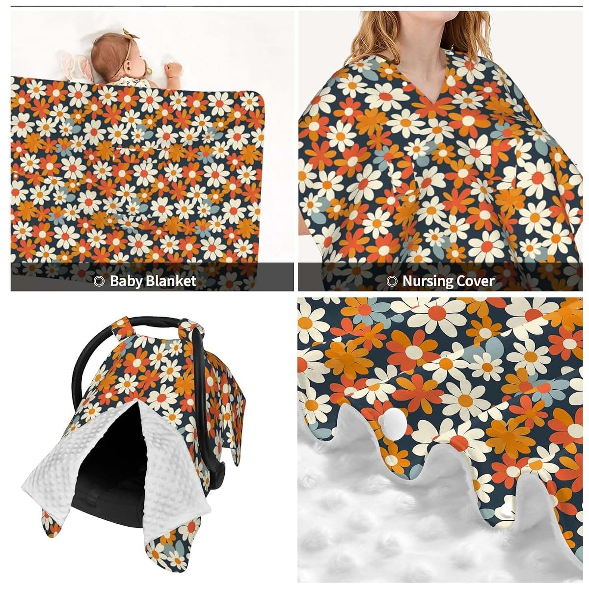 Muishi Retro Daisy Floral Baby Car Seat Canopy Nursing Cover