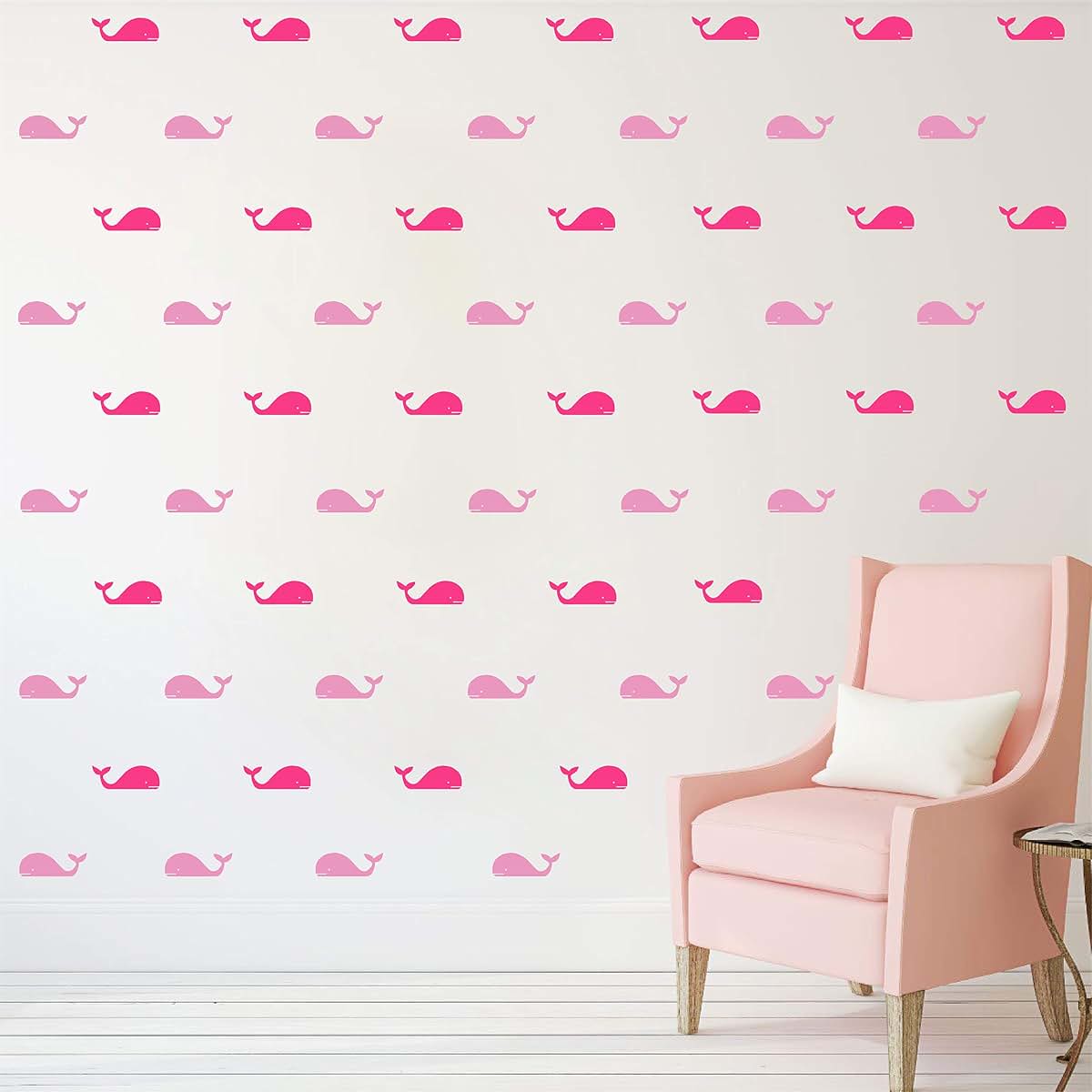 YUHASIDE 84-Piece Whale & Fish Wall Stickers, Pink/Light Pink, Waterproof Vinyl Nursery Decor