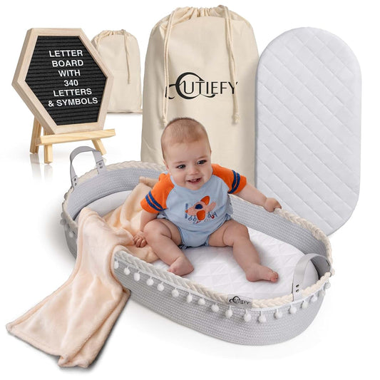 Cutiefy Baby Changing Basket - Portable Changing Pad for Dresser - Foldable Moses Basket for Babies - Includes Thick