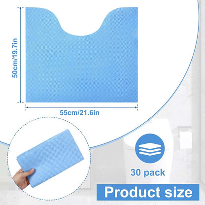 30 Pack Disposable Toilet Mats U-Shaped Non-Slip Blue